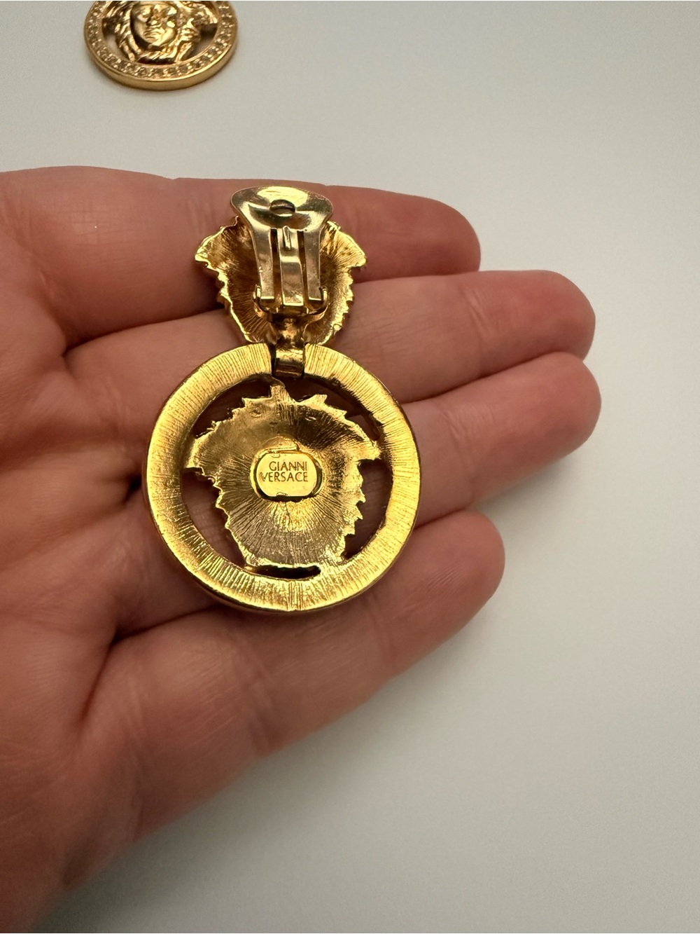 Versace Gold Medusa Drop Earrings with Crystal - Picture 4 of 10